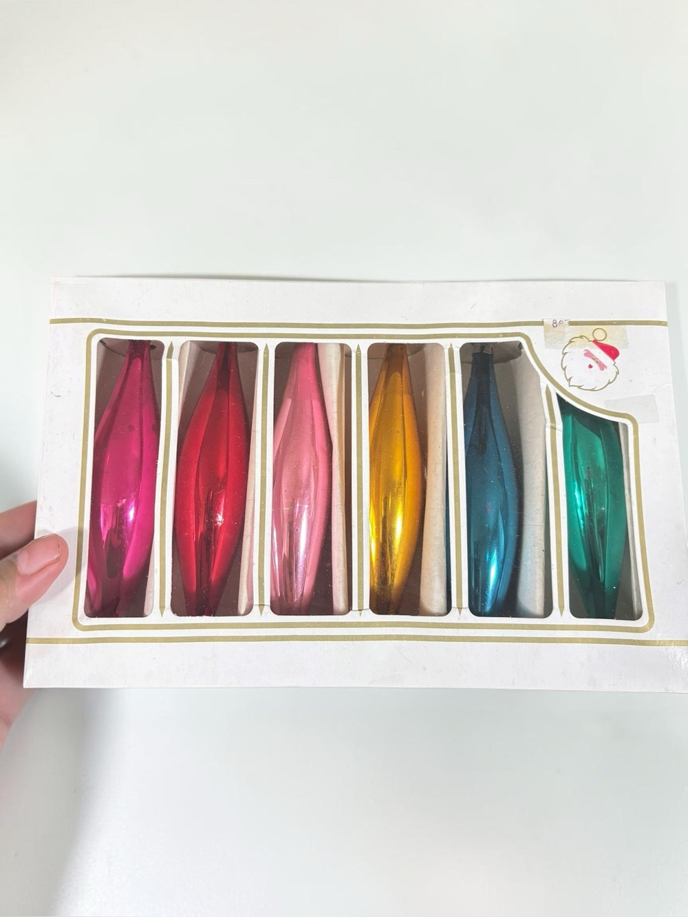 Vintage Poland Glass Teardrop Christmas Ornaments Set of 6 Original Box